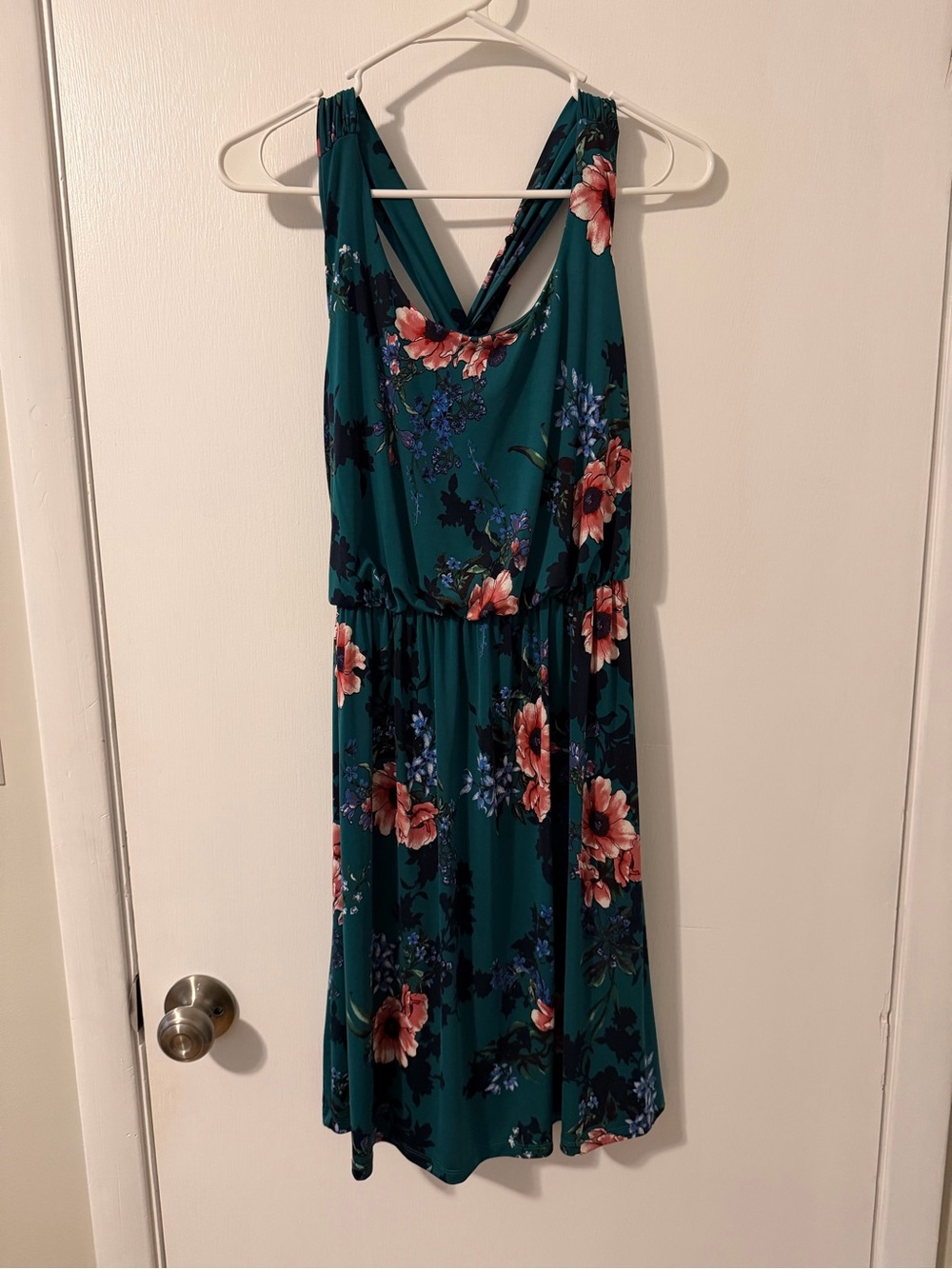 Floral Teal Sleeveless V-Neck Dress